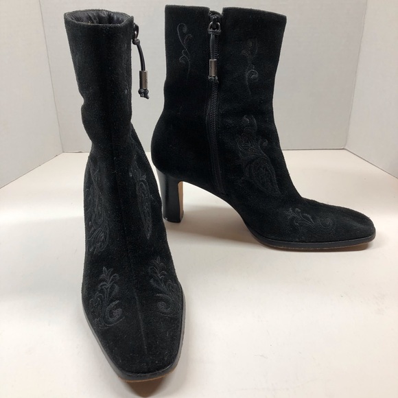 Lauren Ralph Lauren Shoes - Ralph Lauren Corina Embroidered Black Suede Zipper Boots Size 8B
